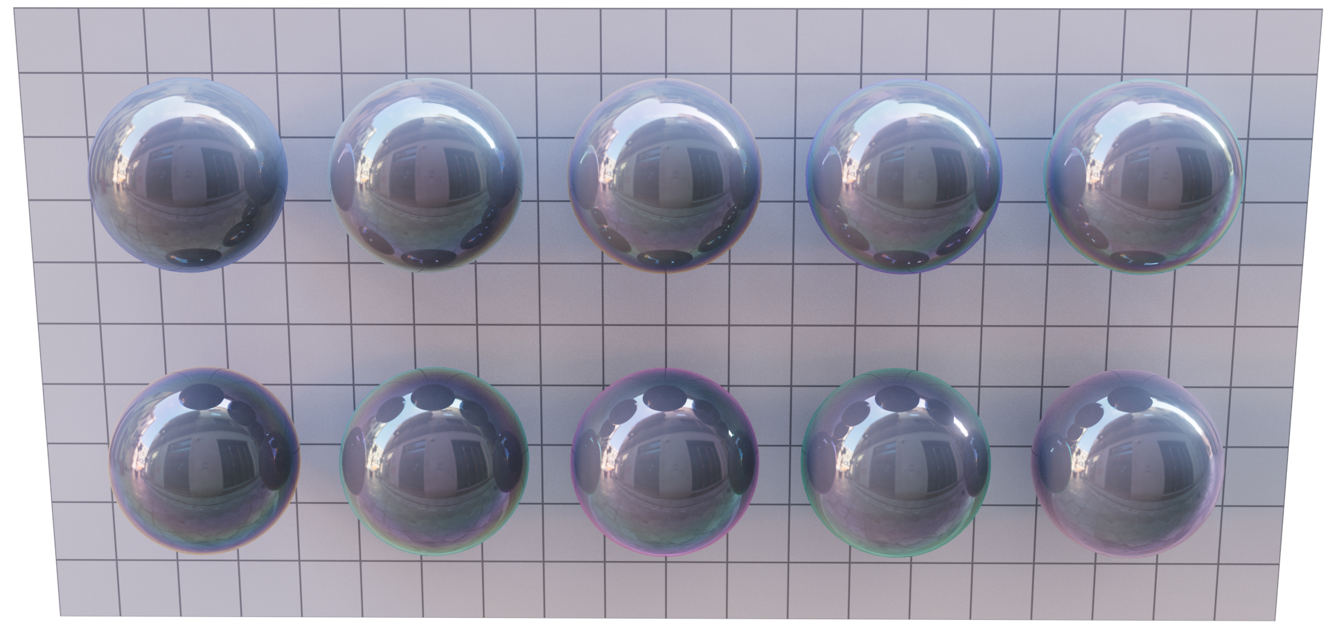 Thin-film width and index, iridescence, light interference