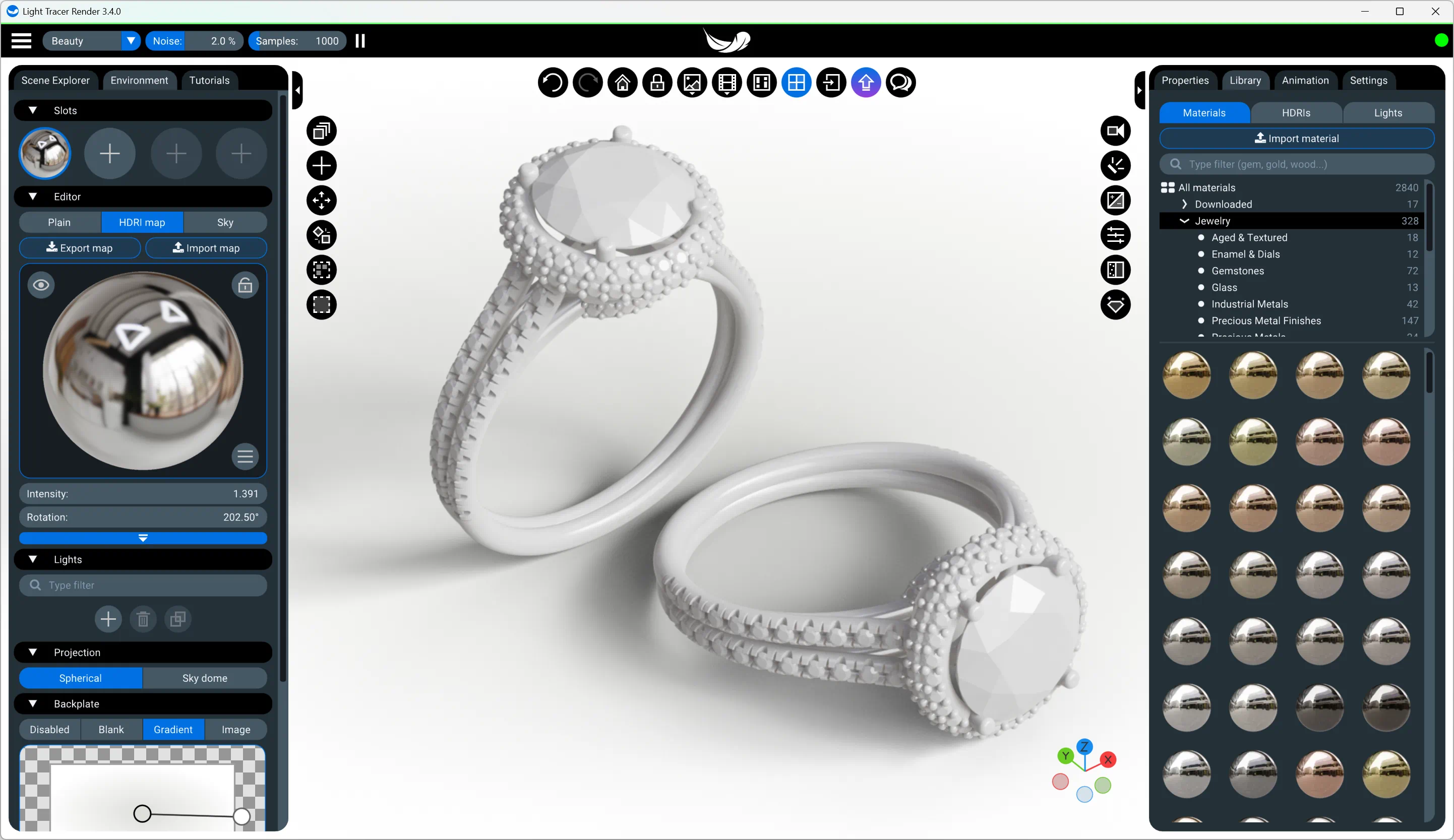Two rings arranged on the floor in Light Tracer Render