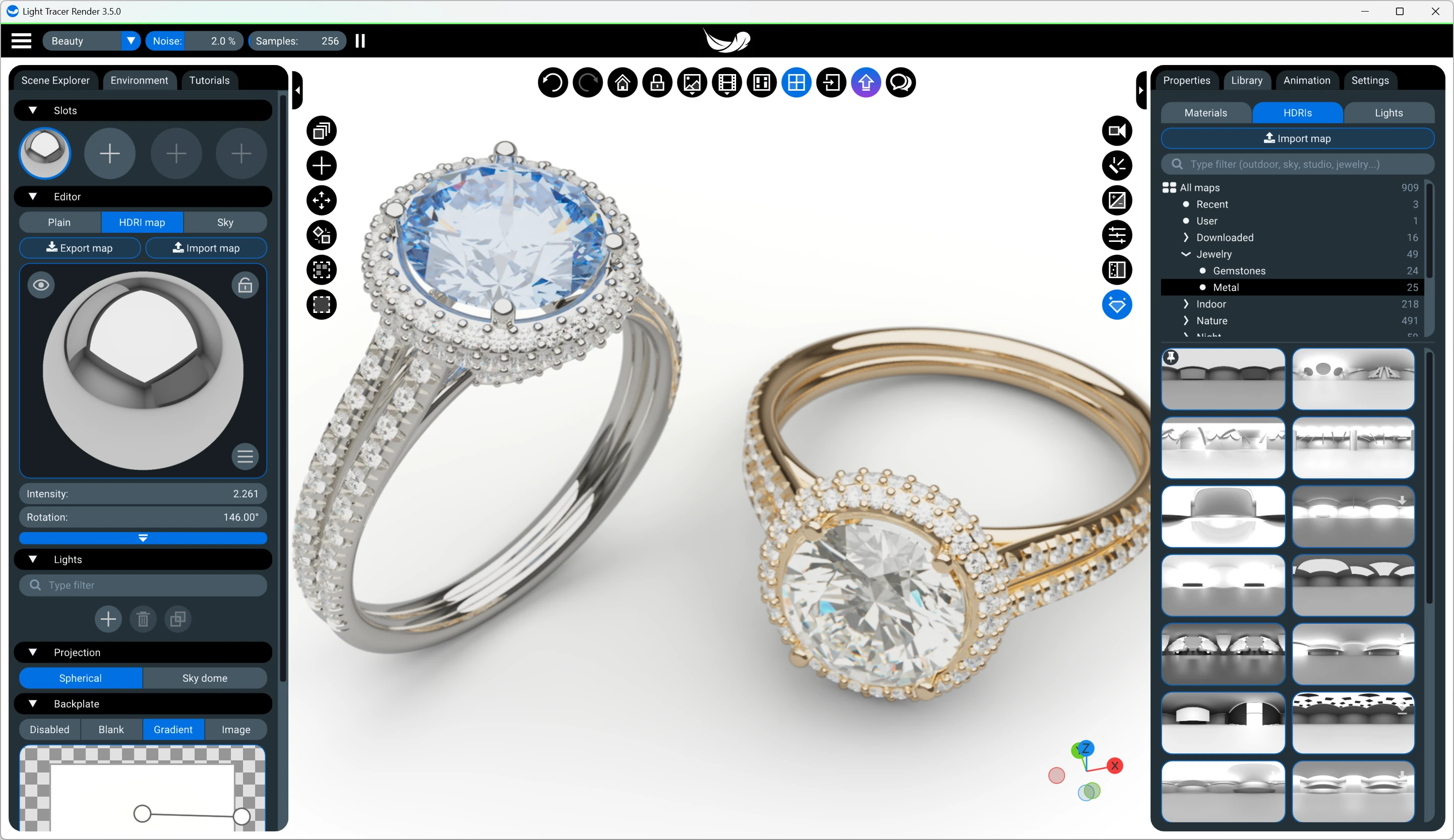 Choosing an HDRI from the Jewelry Metal collection