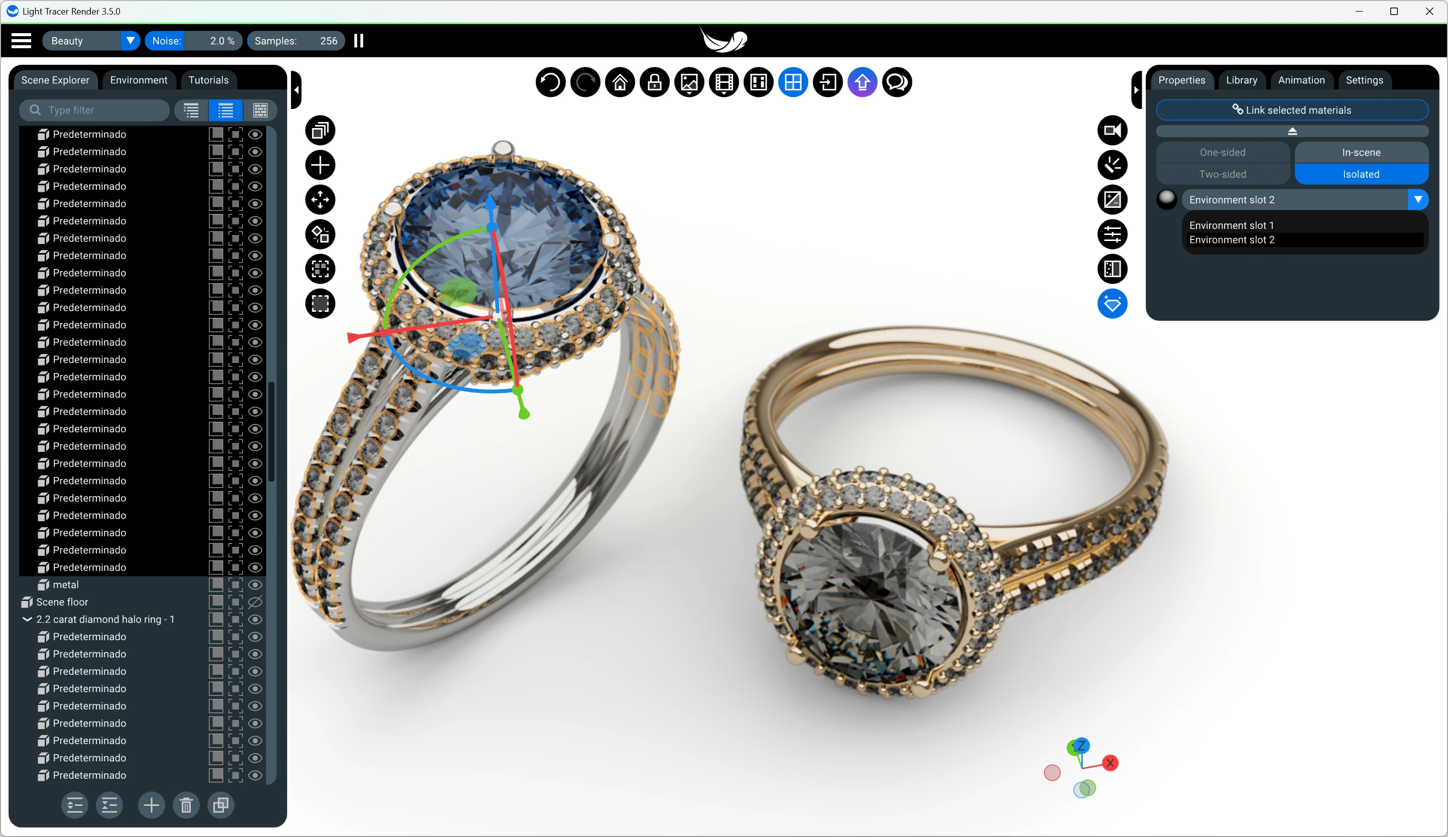 Assigning the gemstone materials to Environment slot 2
