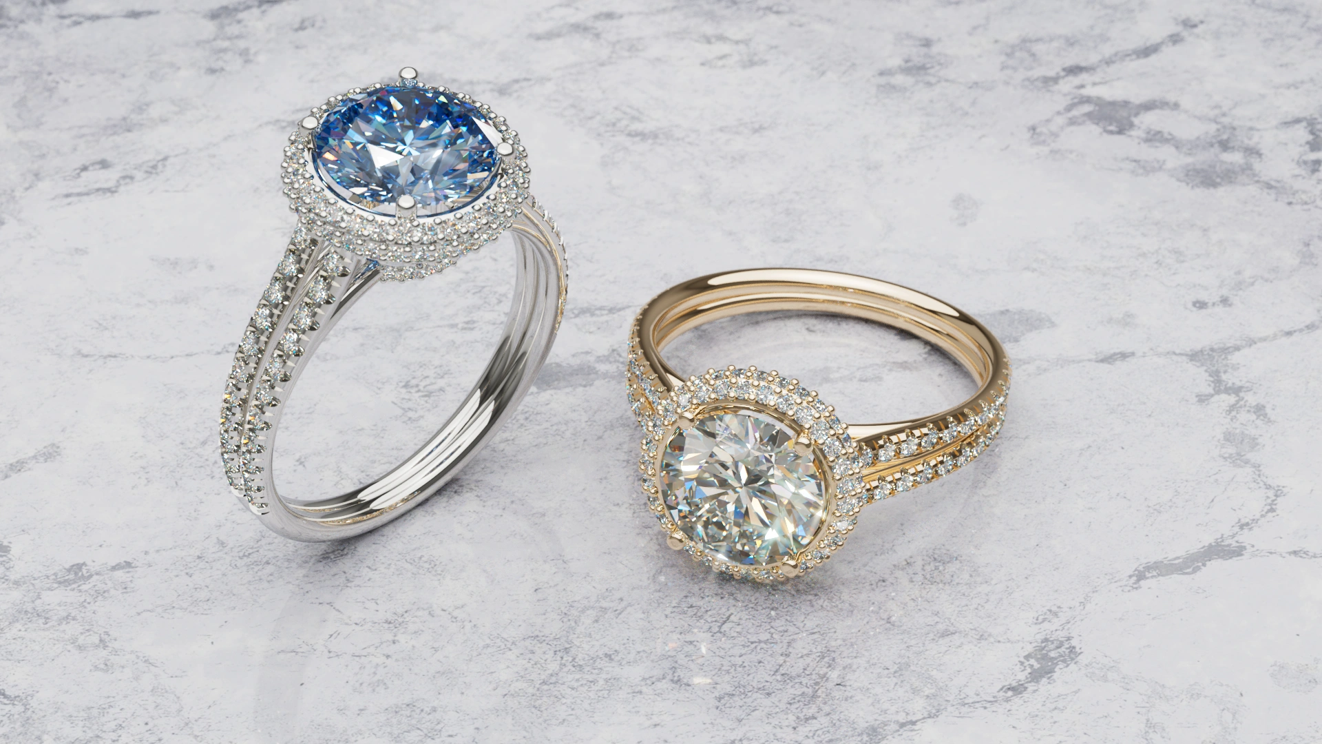 Finished jewelry render with the chosen materials, lighting, and floor