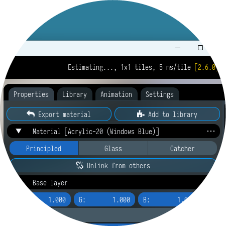 Light Tracer Render's user interface showing the three PBR material models