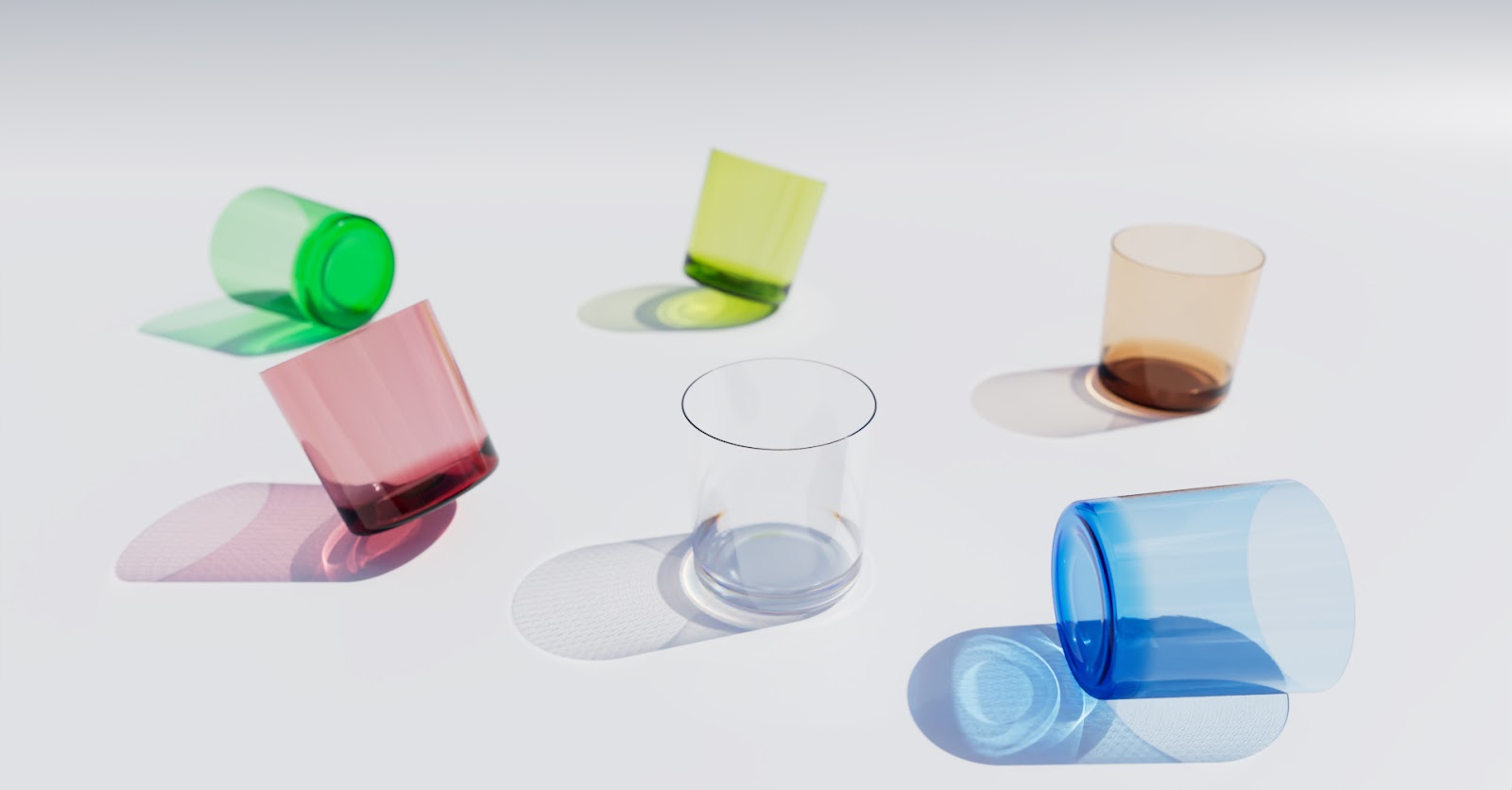 Multiple colored glasses with caustics