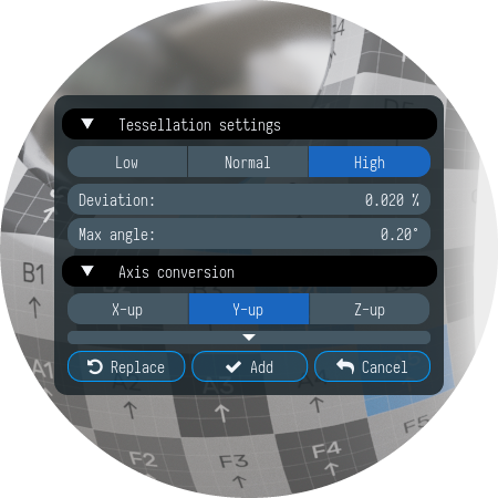 STEP import dialog with tesselation settings